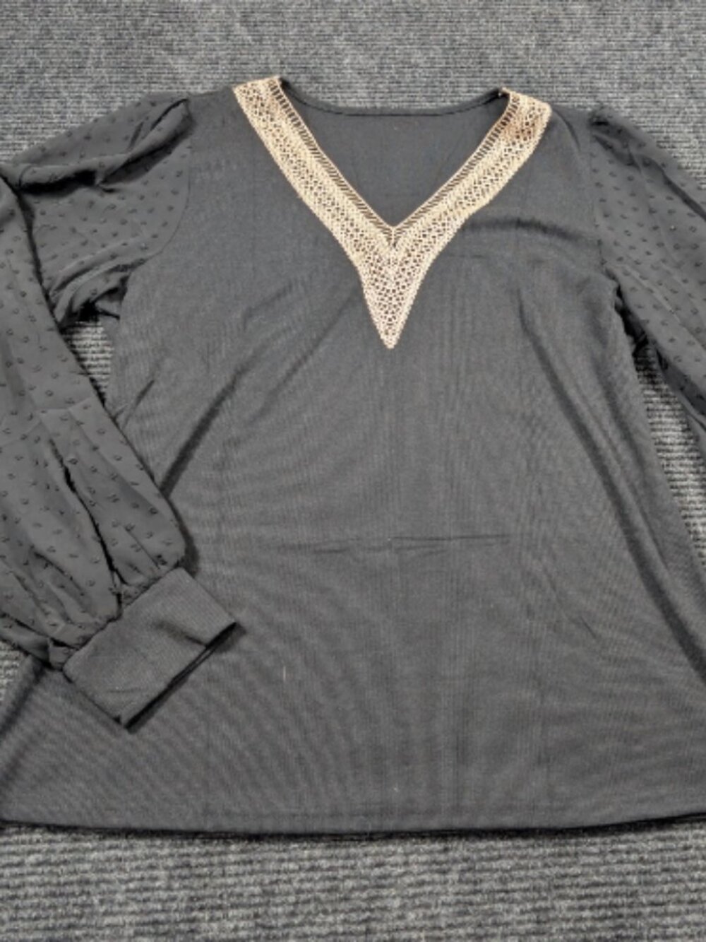 Sheer Sleeve Lace Trim Blouse – Size 2XL